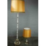 Alabaster and Gilt Metal Floor Lamp, With Shade, 120cm high, Also with a similar Table Lamp, Both