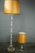 Alabaster and Gilt Metal Floor Lamp, With Shade, 120cm high, Also with a similar Table Lamp, Both