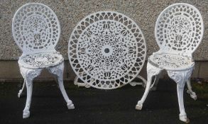 Pair of Victorian Style White Painted Garden Chairs, 86cm high, Also with a similar Garden Table, (