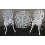 Pair of Victorian Style White Painted Garden Chairs, 86cm high, Also with a similar Garden Table, (