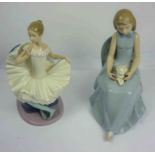 Two Nao by Lladro Porcelain Figures, Modelled as a Ballerina and a Girl with Cat, 26cm, 28cm