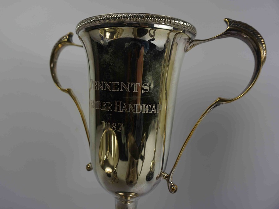 Pair of Silver Plated Agricultural Cups, Engraved for Tennents November Handicap 1987, 31cm high, - Image 3 of 4