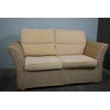 Wicker Conservatory Two Seater Sofa by MGM, 86cm high, 150cm wide, 80cm deep