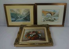 Quantity of Pictures, To include a Watercolour of "Elter Water" "Still Life of Flowers" Oil on