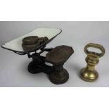 Brass 7lb Butchers Weight, Also with a set of Vintage Scales, With various Weights, (a lot)