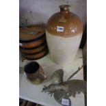 Portobello Stoneware Two Gallon Wine Flagon, Also with an Oak and Metal Bound Wine Barrel, Made in