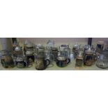 Quantity of Assorted Pottery and Glass Beer Steins with Covers, To include German examples,
