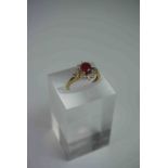Ruby and Diamond Cluster Ring, Set with a small Ruby and Diamond Chips, On a Silver Gilt Shank, Size