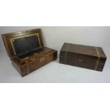 Two Victorian Walnut and Brass Bound Lap Desks, 17cm high, 45cm wide, 25cm deep, (2)
