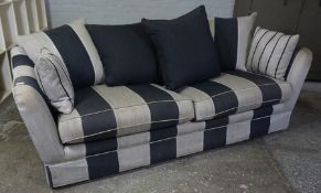 Modern Brunswck Fabric Sofa, Decorated in Silver and Black Stripes, With Cushions, 77cm high,