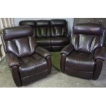 Brown Leather Three Piece Reclining Lounge Suite, Comprising of a three seater Recliner Sofa with