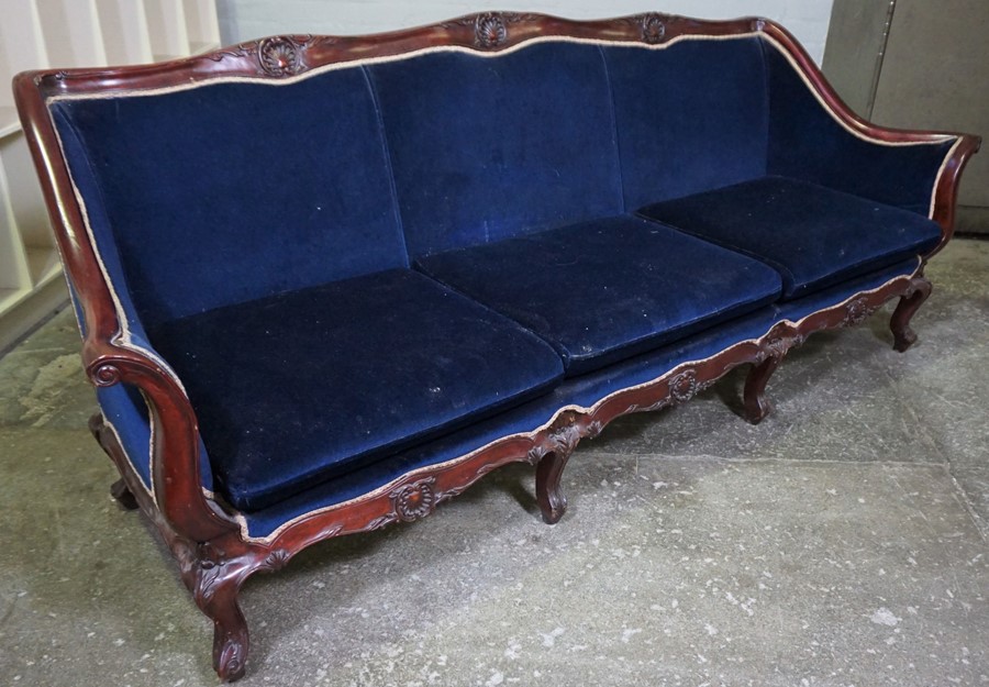 Victorian Style Three Seater Sofa, Upholstered in Blue Dralon, 85cm high, 215cm wide, 74cm deep - Image 2 of 3