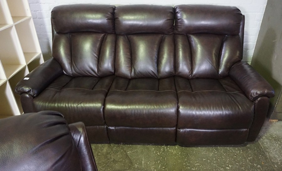 Brown Leather Three Piece Reclining Lounge Suite, Comprising of a three seater Recliner Sofa with - Image 3 of 3