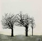 Sandra Vick (British, B.1968), Trees Study VI, acrylic on canvas, initials lower right, framed