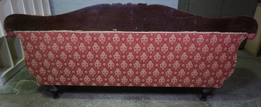 Victorian Mahogany Three Seater Sofa, Upholstered in later Red Fabric, 98cm high, 224cm wide, 64cm - Image 7 of 7