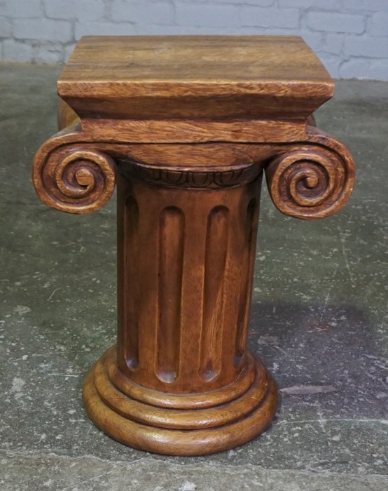 Antique Style Hardwood Pedestal Stand, Having A Fluted Column and Scroll Decoration, 51cm high, 37cm