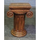 Antique Style Hardwood Pedestal Stand, Having A Fluted Column and Scroll Decoration, 51cm high, 37cm