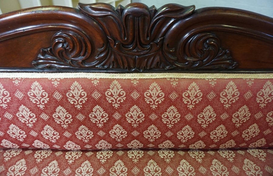 Victorian Mahogany Three Seater Sofa, Upholstered in later Red Fabric, 98cm high, 224cm wide, 64cm - Image 5 of 7