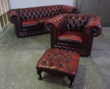 Chesterfield Club Style Ox Blood Lounge Suite, Comprising of a three seater Sofa, Pair of
