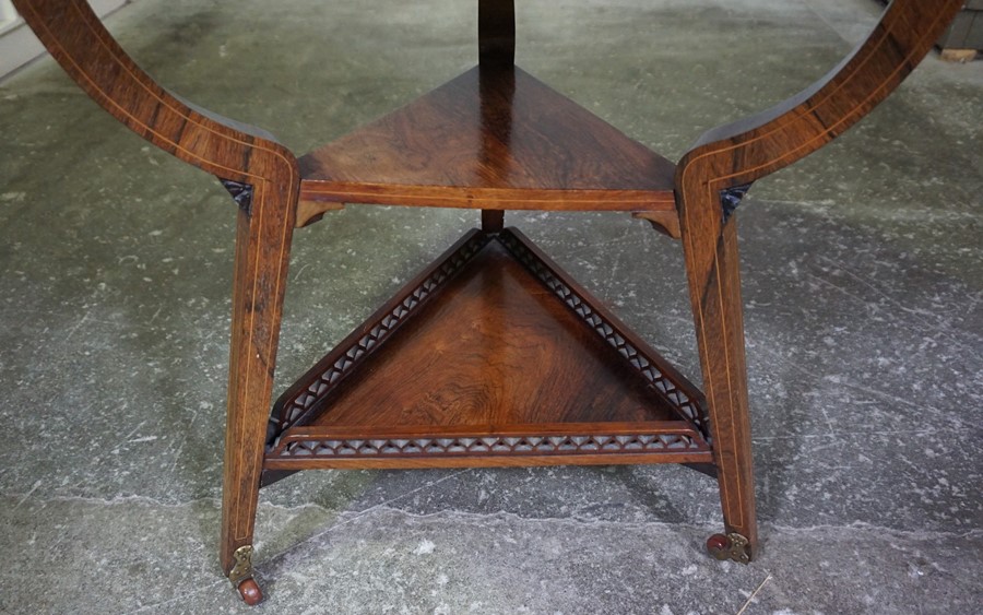 Rosewood Inlaid Window Table, circa late 19th century, The Triangular Shaped Table Having Folding - Image 10 of 11