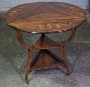 Rosewood Inlaid Window Table, circa late 19th century, The Triangular Shaped Table Having Folding