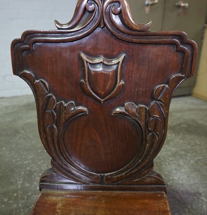 Pair of Victorian Mahogany Hall Chairs, Having a Carved Back Rest, Decorated with Scrolls and a - Image 5 of 6