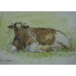 Frits Goosen "Cow" Watercolour, Signed to lower left, 11cm x 16.5cm