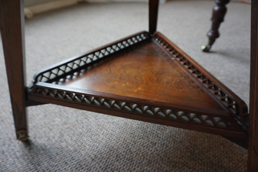 Rosewood Inlaid Window Table, circa late 19th century, The Triangular Shaped Table Having Folding - Image 3 of 11