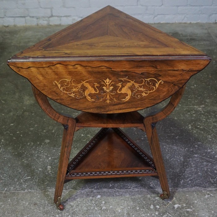 Rosewood Inlaid Window Table, circa late 19th century, The Triangular Shaped Table Having Folding - Image 11 of 11