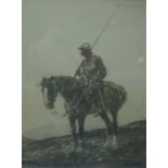 Tom Scott RSA RSW (Scottish 1854-1927) "Border Reiver on Horseback" Grey Wash Drawing, To lower left