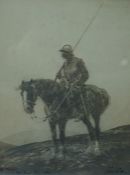 Tom Scott RSA RSW (Scottish 1854-1927) "Border Reiver on Horseback" Grey Wash Drawing, To lower left