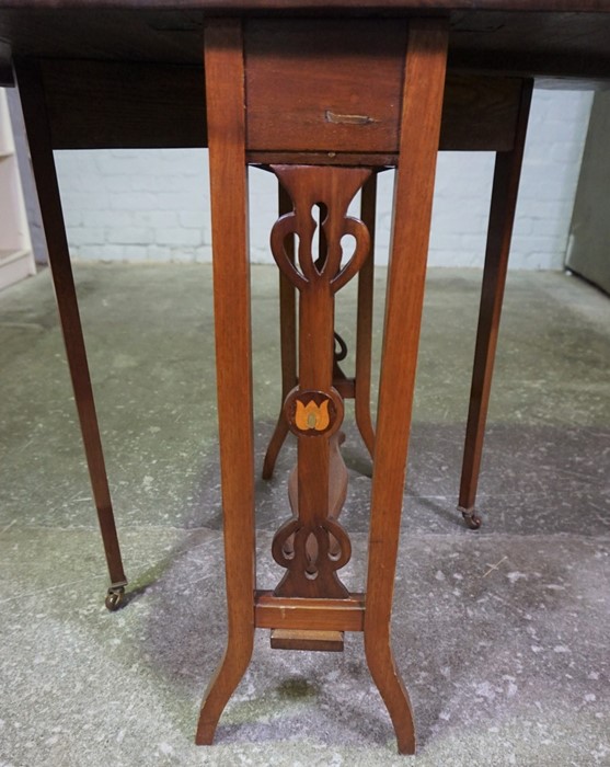 Mahogany Sutherland Table, circa early 20th century, Decorated with Art Nouveau style inlaid - Image 9 of 10