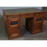 Late Victorian Mahogany Kneehole Desk, Having a later Green Leather Skiver to the top, Raised