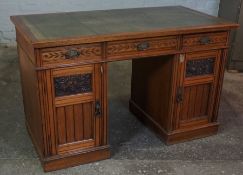 Late Victorian Mahogany Kneehole Desk, Having a later Green Leather Skiver to the top, Raised