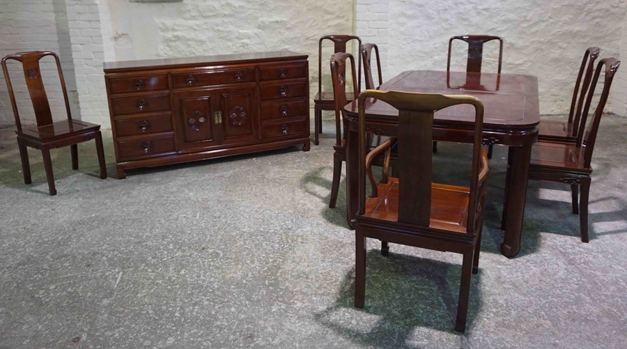 Chinese Style Hardwood Dining Room Suite, Comprising of a Dining Table with one Additional Leave,