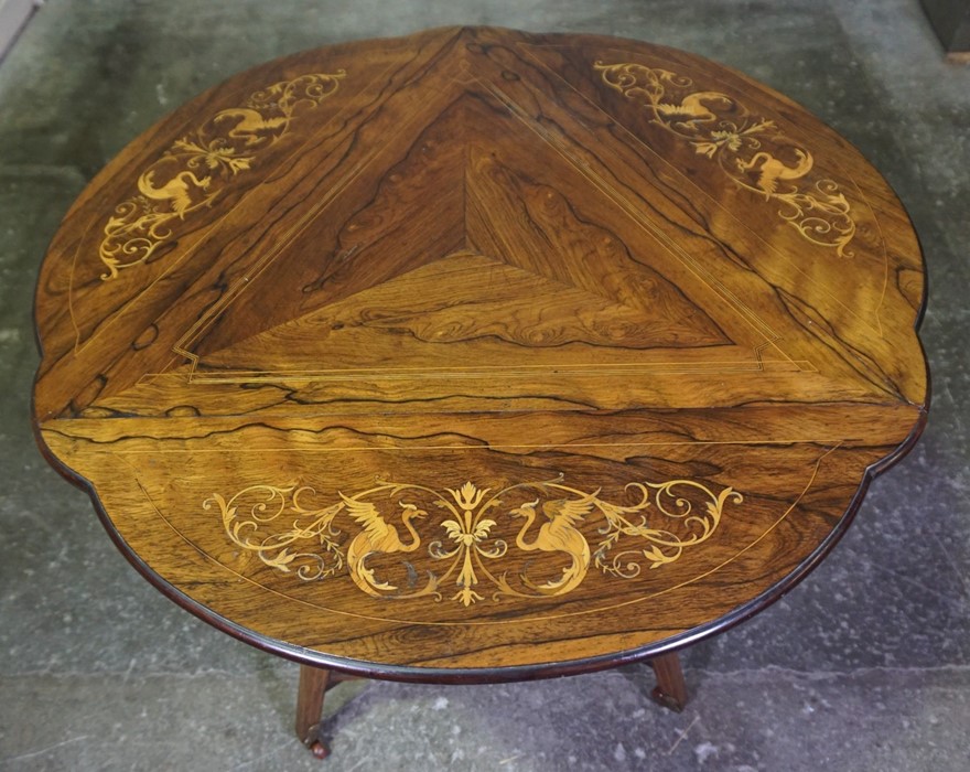 Rosewood Inlaid Window Table, circa late 19th century, The Triangular Shaped Table Having Folding - Image 7 of 11