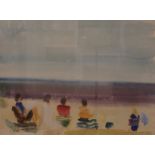 Robert Miller (1910-1933) "Sitting on the Beach" Watercolour, 33.5cm x 45cm, To verso label for