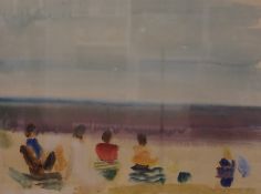 Robert Miller (1910-1933) "Sitting on the Beach" Watercolour, 33.5cm x 45cm, To verso label for