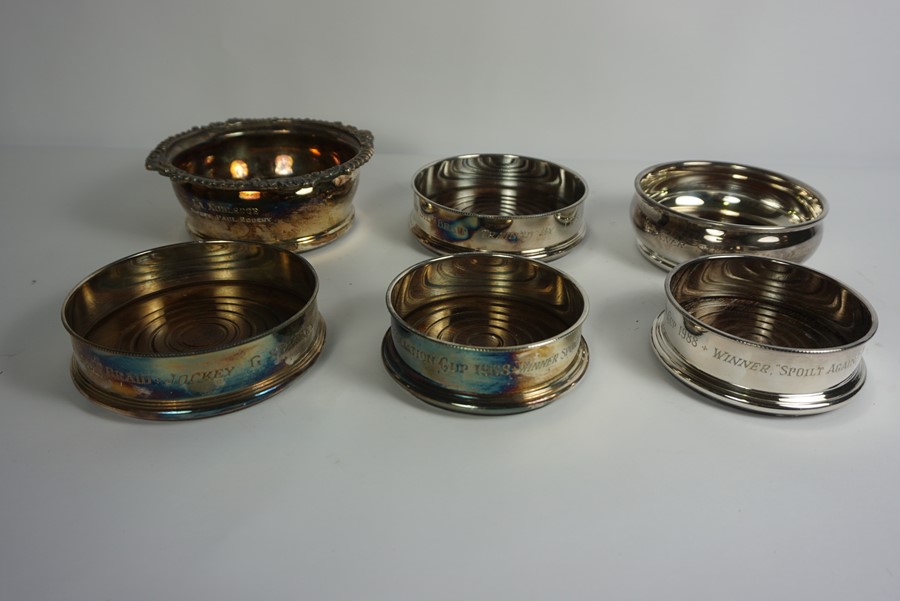 Six Victorian and Later Silver Plated Wine Slides, All Having Wood Lined Interiors, Some examples