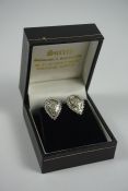 Pair of 9K White Gold and Diamond Pear Shaped Earrings, Set with small Diamond chips, Gross weight