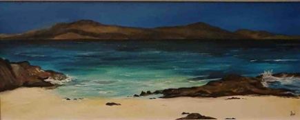 Anne White (Scottish, B.1960), Clear Blue Skies, White Strand of the Monks, Iona, acrylic on canvas,