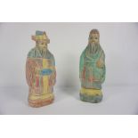 Pair of Oriental Painted Wood Figures, Modelled as two Male Immortal Figures, 34cm high, (2)
