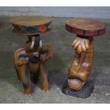 Two Hardwood Pedestal Stands, Modelled as a Fish and an Elephant, 50cm, 52cm high, 27cm wide, (2)
