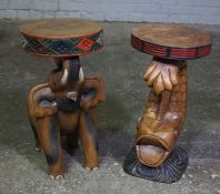 Two Hardwood Pedestal Stands, Modelled as a Fish and an Elephant, 50cm, 52cm high, 27cm wide, (2)