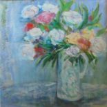 Elizabeth Cameron (Scottish, B.1947), Jug of Roses, acrylic on canvas, signed lower right, framed
