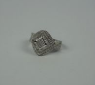 9ct White Gold Ladies Marquis Shaped Ring, Set with allover small Diamond stones, Stamped 375, Gross