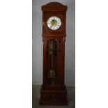 Stained Wood Cased Grandmother Clock, Having two Weights and Pendulum, 192cm high