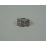 9ct White Gold Ladies Ring, Set with three Bands of small Diamond stones, Stamped 375, Gross