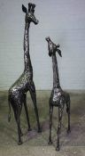 Two Contemporary Floor Standing Metal Figures of Giraffes, Modelled as a Mother and Child,