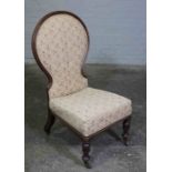 Victorian Mahogany Ladies Parlour Armchair, Having a Spoon shaped Back rest, Upholstered in later